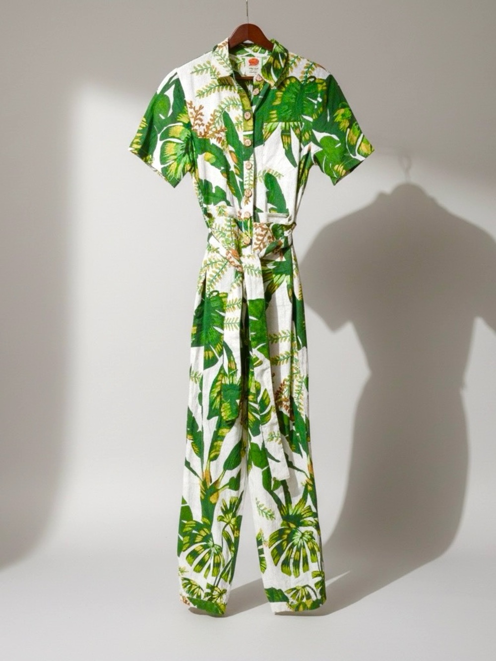 NWT FARM Rio Tropical Forest Off-White Button-Front Jumpsuit